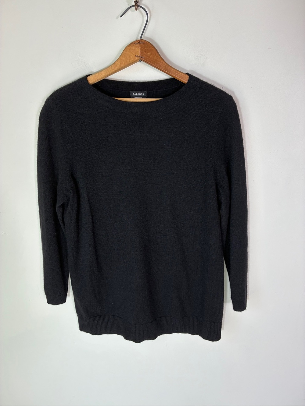 Talbots Black Cashmere 3/4 Lengths Sleeve Sweater NWT Size L
